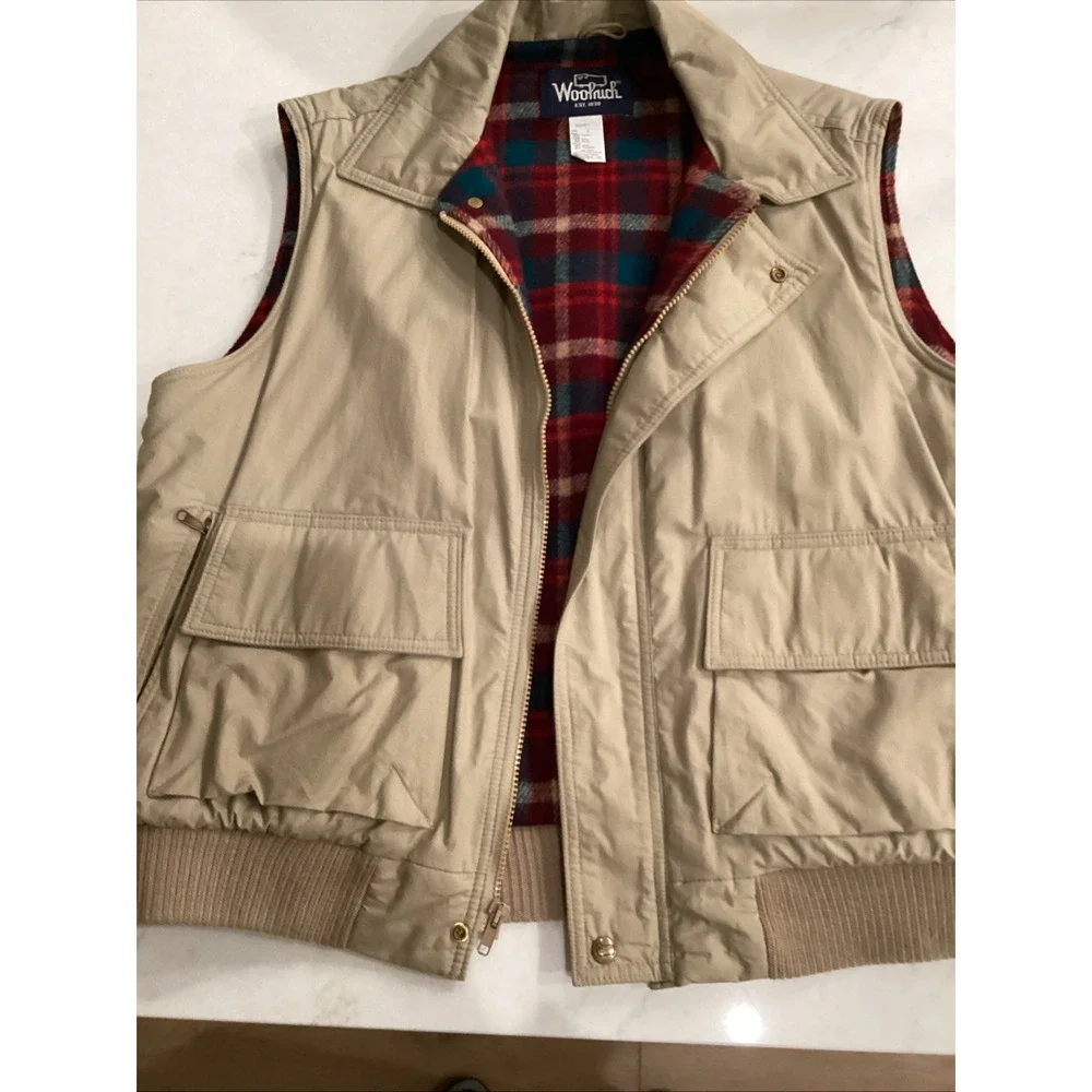 Woolrich Wool Blanket Lined Canvas Hunting Vest Plaid/Tan Men's Large Vintage
